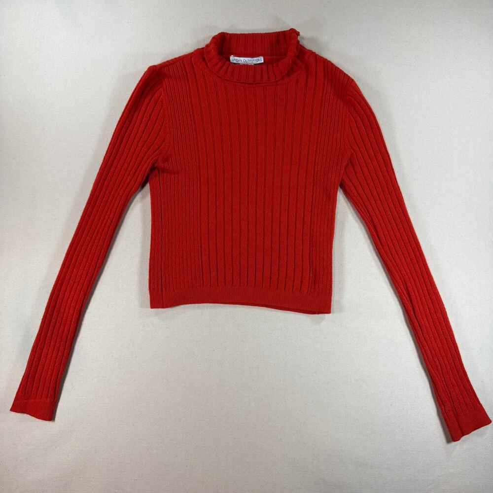 Urban Outfitters Women's Small Rust Red Ribbed Mock Neck Cropped Sweater Top
